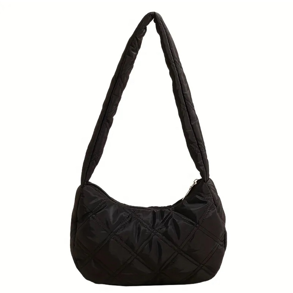 Black Quilted Nylon Shoulder Bag NEW